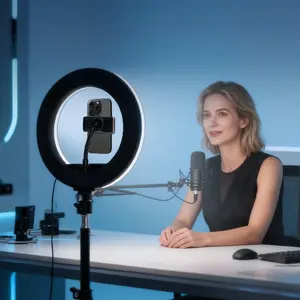 LED Ring Light with Phone Holder, Adjustable Brightness USB Powered Selfie Lamp, Extensible Shooting Light for Tiktok, Live Streaming, Photography, Tripod Ring