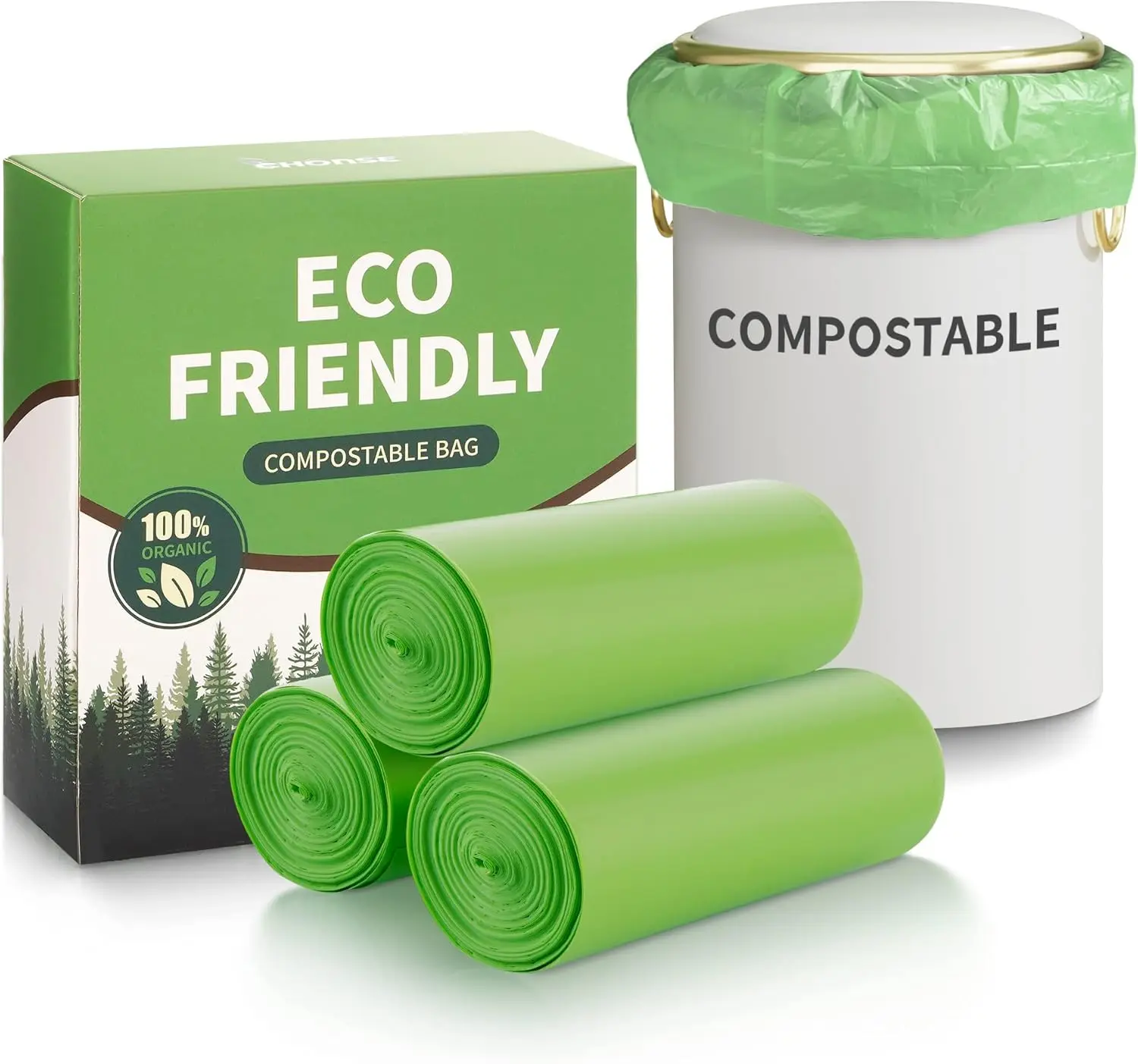 5 Gallon Trash Bags Compostable Compost Small Garbage Bag Extra Thick 0.78 Mil for Kitchen Bathroom BPI Certified 45 Counts, Green