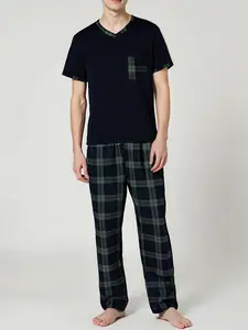 Men's Summer Print Short Sleeve Long Pants Set, Casual Loose Fit Soft Skin-Friendly Sleepwear, Lightweight Comfortable Pajama Set, Loungewear