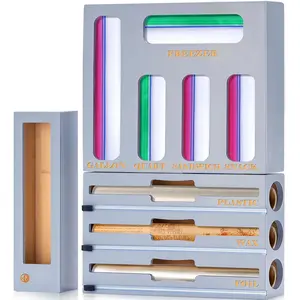 Storage Bag Organizer, Foil and plastic Wrap Organizer with , Kitchen Organizers and Storage Compatible with Gallon, Quart, Sandwich, Snack Bags and 12"  Foil & Wax Paper, Grey