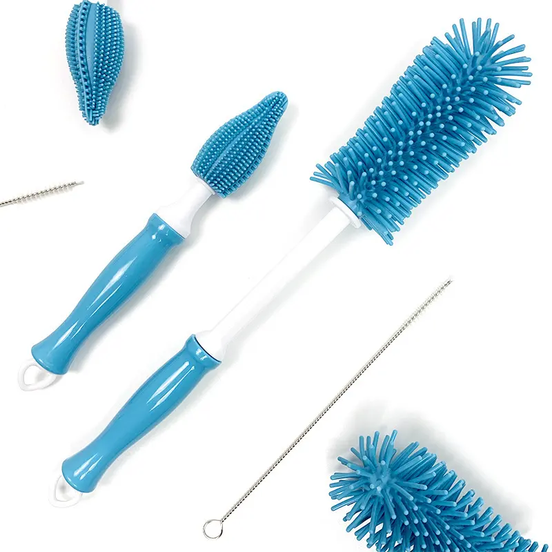 High-Quality Silicone Bottle Cleaning Brush Set, Hanging Portable Cup Brush Kit with Straw Brush and Nipple Brush, 3 Piece Set, Bottlewasher, Waterproof Bottle Cleaner