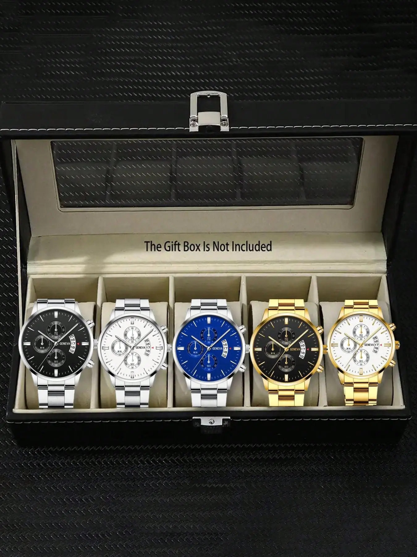 5-Piece Luxury Men's Quartz Watch Set, Cool And Handsome Style, Round ...