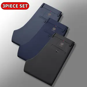 Men's Stretch Dress Pants No Iron Golf Pants Expandable Waist Flat Front Business Casual Pants Formal Black guys gifts