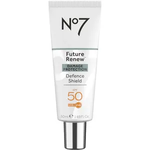 No7 Future Renew Defense Shield - Oil Free Facial Moisturizer & Sunscreen for Face with SPF 50 - Invisible & Lightweight Face Lotion with Peptides & UV Protection (1.69 fl oz)