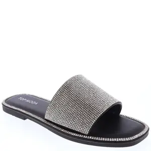 Crystal Embellished Slide Sandals – Sparkly Rhinestone Flat Slip-Ons