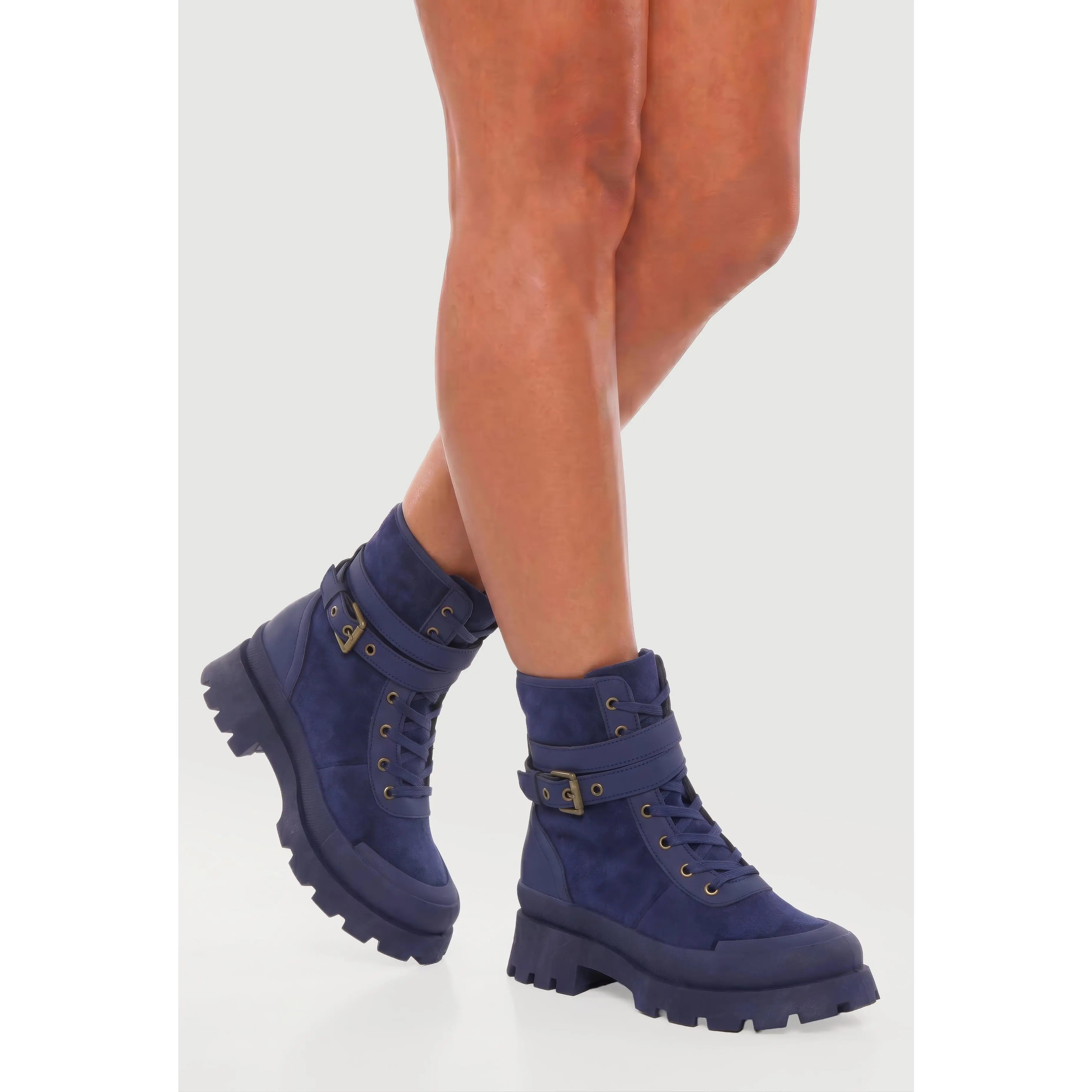 Buckle Detail Side Zip Combat Boots