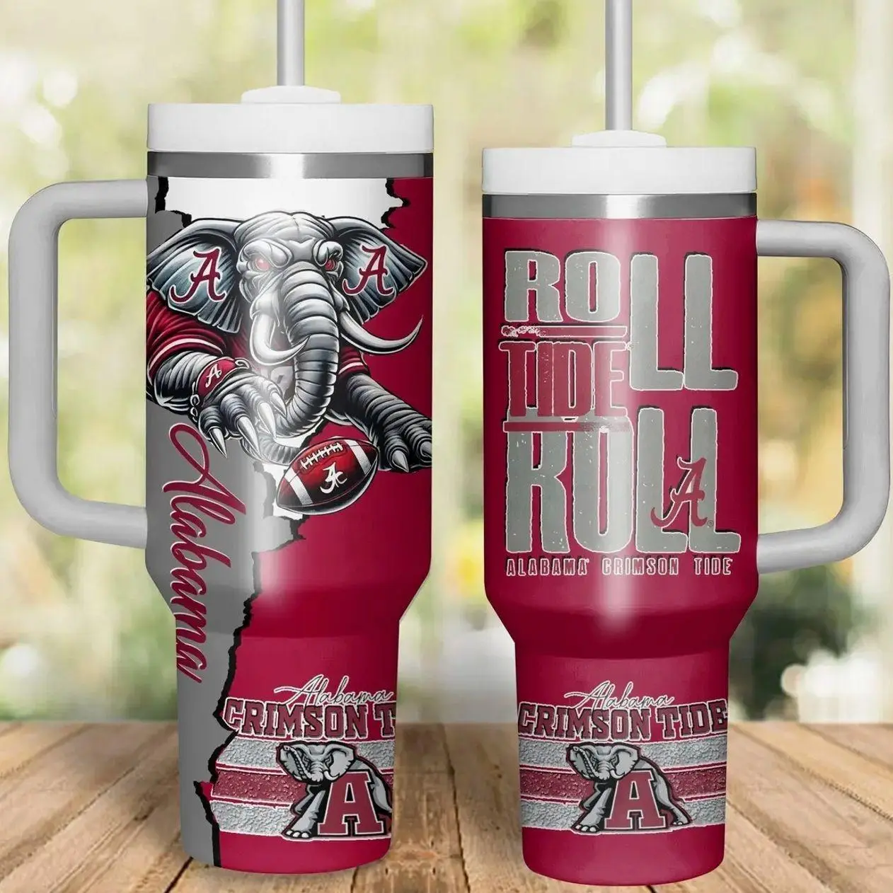 Alabama Roll Tide 40oz & 20oz Stainless Steel Tumbler with Handle – Alabama Crimson Tide Football Fan Insulated Mug, College Football Champion Street Style Cup, Leakproof Travel Gift.