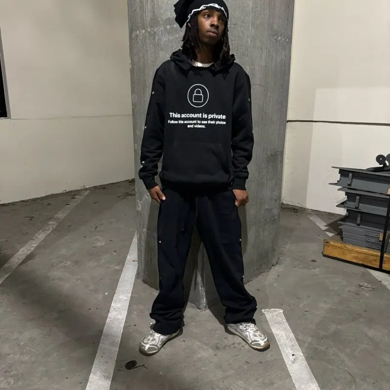 Privacy Set - Black Hoodie with 'This Account is Private' Print & Matching Sweatpants for Men and Women