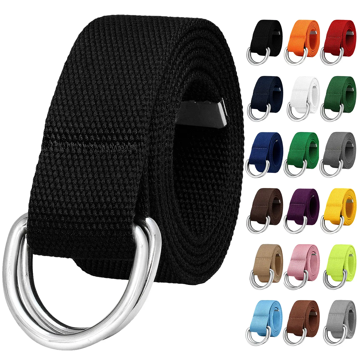 Falari Canvas Web Belt Metal Double D Ring Buckle for Men Women Casual Cloth Military Style Belt 1 1/2" Wide