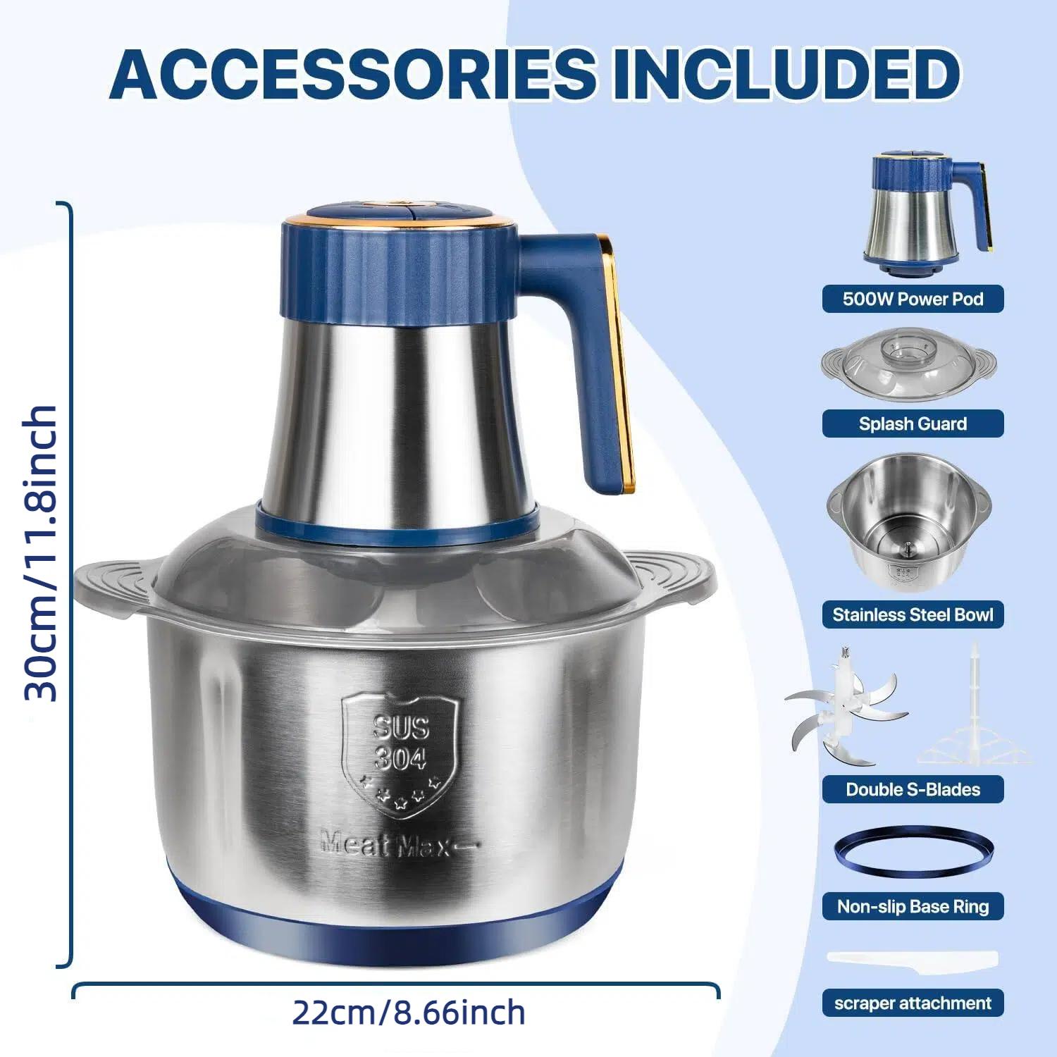 Stainless Steel Electric Meat Grinder, 5L Home Food Processor, Multifunctional Chopper Slicer