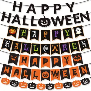 5/3/1 pcs-Halloween Banner Set, Indoor Outdoor Horror Party Hanging Banner, Trick or Treat Banner, Pumpkin Logo, Home School Store Decor