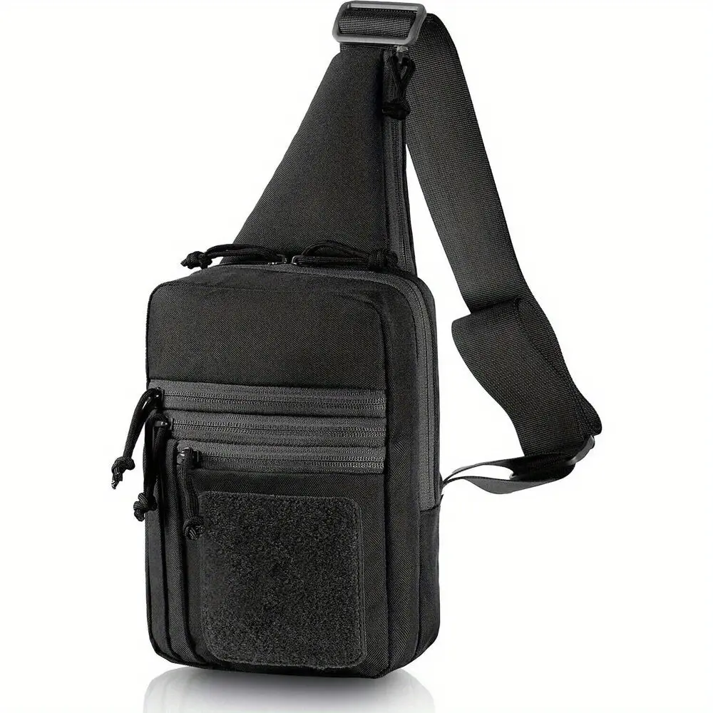 Black Tactical EDC Chest Pack - Concealed Carrying Shoulder Bag with Quick-Retrieval Pistol Holster, Durable Oxford Cloth, Multiple Compartments, Secure and Discreet Pistol Storage, Suitable for Outdoor and Casual Styles, Outdoor Gun Accessories Waterproo