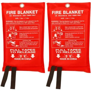 Fire Blanket Fiberglass Fire Emergency Blanket Suppression Blanket Flame Retardant Blanket Emergency Survival Safety Cover for Kitchen Home House Car Office Warehouse, 2 Pack (39.3X 39.3 inch)