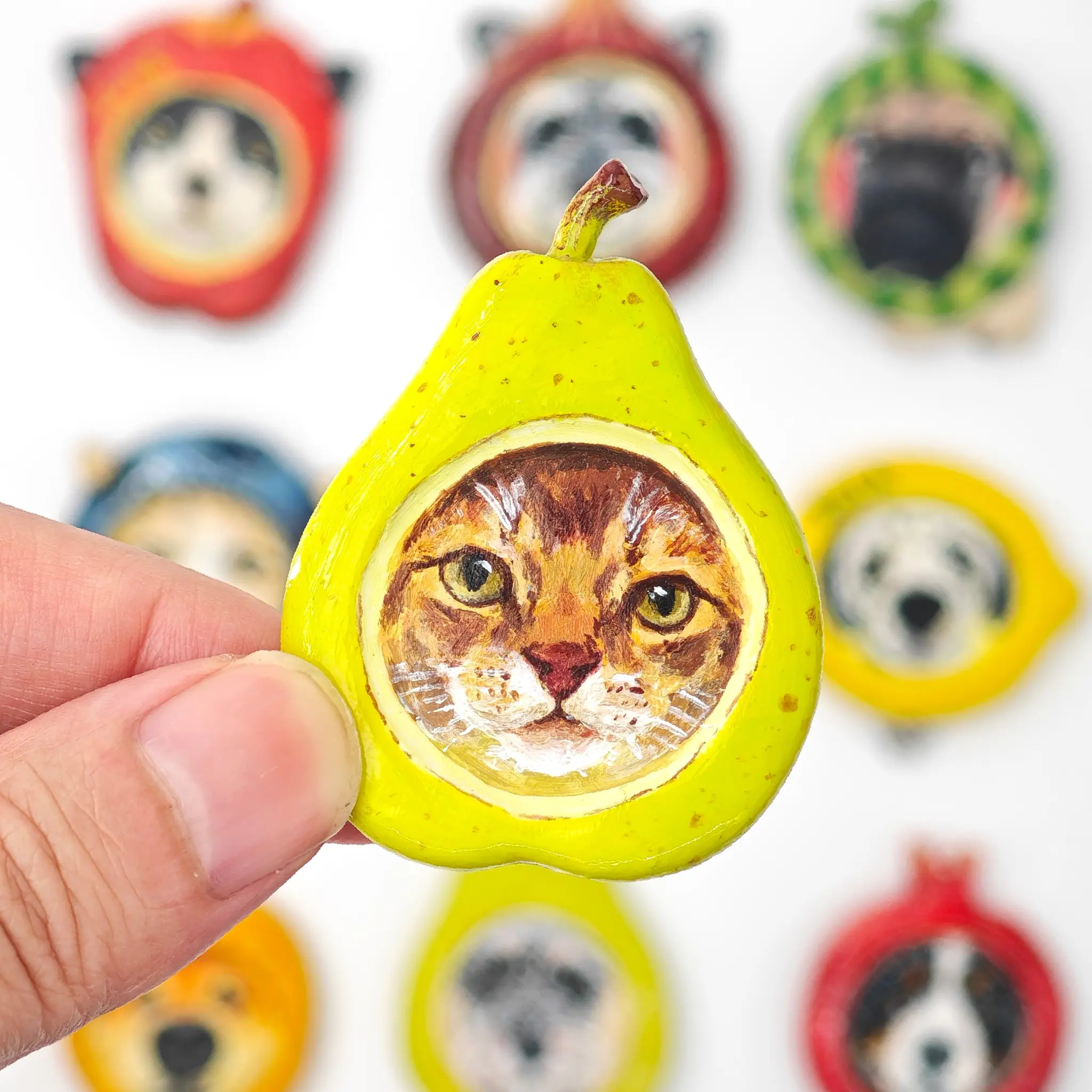 100%Hand Painted Custom Fridge Magnet，Custom Fruit Pet Portrait Fridge Magnet