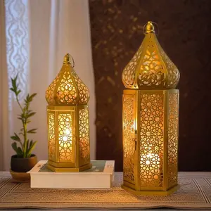 Vintage Iron Lantern Decorative Ornament, Moroccan Style Hollow Out Design, Home Atmosphere Decoration, Universal Setting