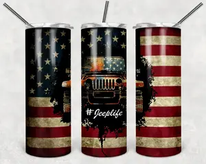 American Flag Jeep Life  20 oz Tumbler Drinkware Insulated Skinny Portable