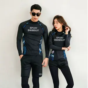 Men's 2-Piece Long Sleeve Rash Guard Swimsuit Set - UPF 50+ Sun Safe, Quick-Dry Stretch Fit Swim Shirt & Shorts, Swimming Beach Activewear, Surfing Neoprene Wetsuit Alternative