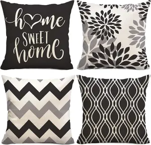 Geometric Black Pillow Covers 18x18 Set of 4,Decorative Boho Couch Throw Pillow Cover for Sofa Bedroom, Farmhouse Cushion Case Outdoor Home Decoration(Black)