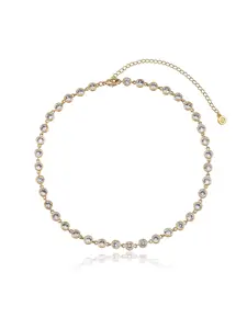 Crystal Disc and Link Necklace – 18K Gold Plated Cubic Zirconia Layered Choker Necklace for Women, Adjustable 12” + 3.5” Extender, Minimal Sparkle Jewelry