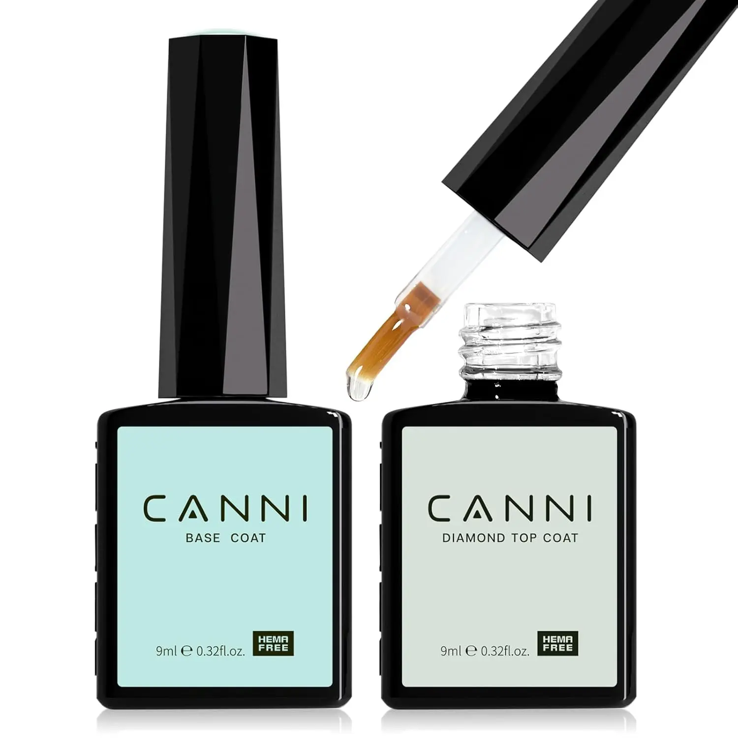 2 Pcs No Wipe Gel Top Coat and Base Coat Set- High Gloss Shiny Long Lasting Base Top Coat Gel Nail Polish, Soak Off Nail Art Home and Professional Manicure
