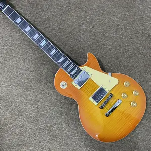 Les Paul Guitar sunset 22 frets flame maple top 6 strings Mahogany body with Rosewood fingerboard Chrome-plated hardware