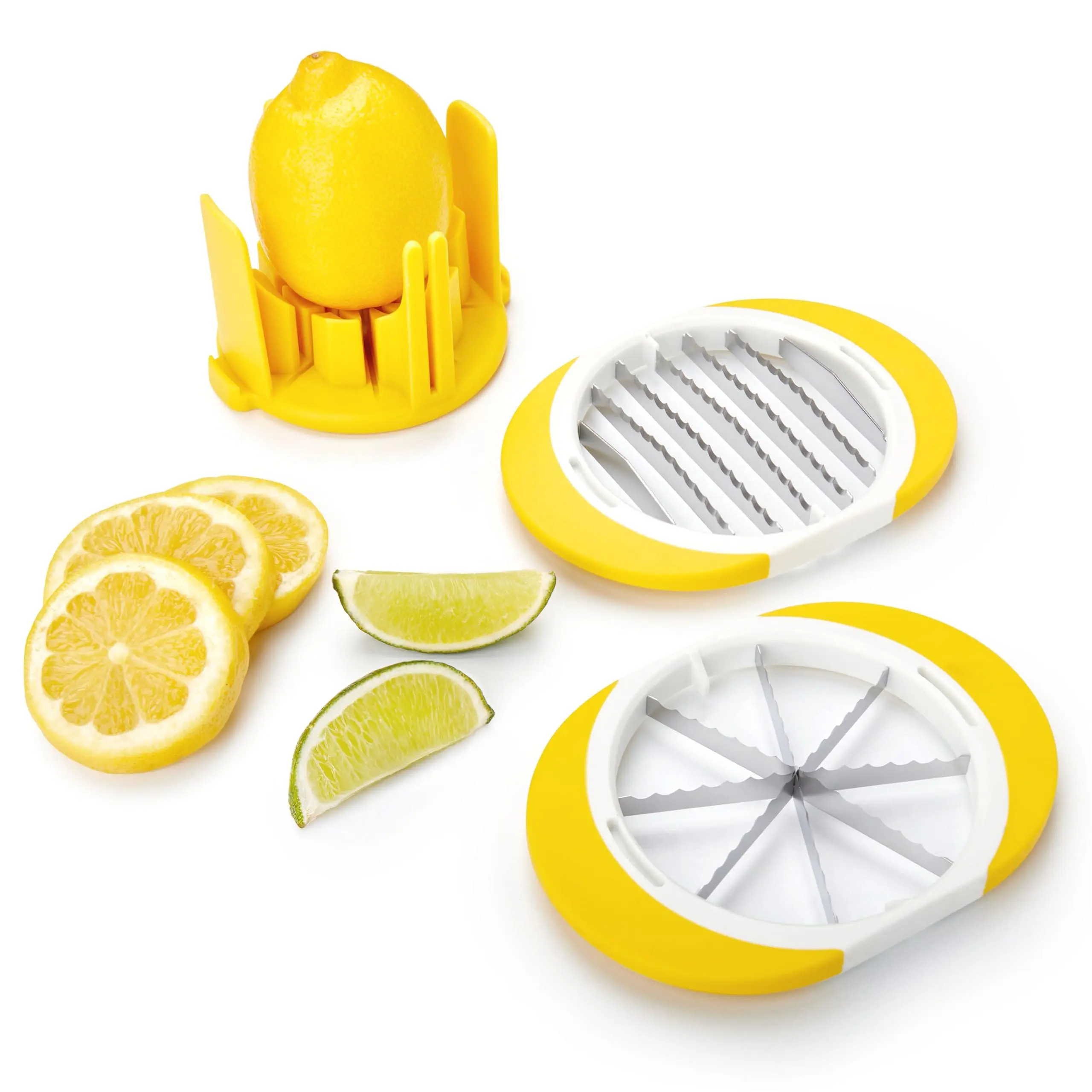 Citrus Slicer & Wedger Tool - Dual Lemon  Lime And Orange Creates 8 Uniform Wedges 6 Slices Bar Anti-slip Base Stackable Dishwasher Safe