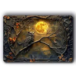 Halloween Golden Moon and Owl Metal Wall Art – 8*12 inch Rustic Tin Sign for Home Décor, Woodland Wildlife Wall Decor