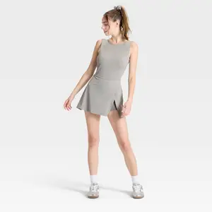JoyLab Women's Game Day Active Dress - High Neck Low Back Athletic Mini Dress with Built-in Bra & Shorts - Side Pocket