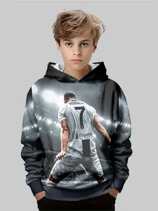 Boys Ronaldo 7 & Cygames Graphic Casual Hoodie, Soft Comfortable Outdoor Choice, All over Print, Casual Fitted Style, Spring & Fall Wear