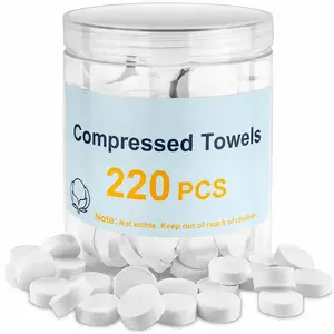220 Pcs Comfortable Coin-Sized Compressed Towels - Disposable Cleaning Washcloths, Mini Portable Compressed Tablets for Camping, Travel Use (Face, Hand & Toilet Applications)