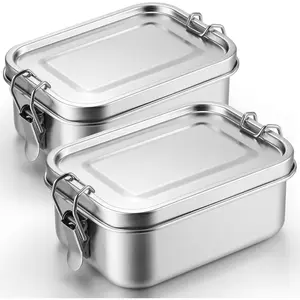 2 count Stainless Steel Bento Box 550ml Metal Lunch Box  Storage Containers Metal Container, Lockable Clips to Leak Proof,  Dishwasher Safe Lunch Snack Boxes for Work, School