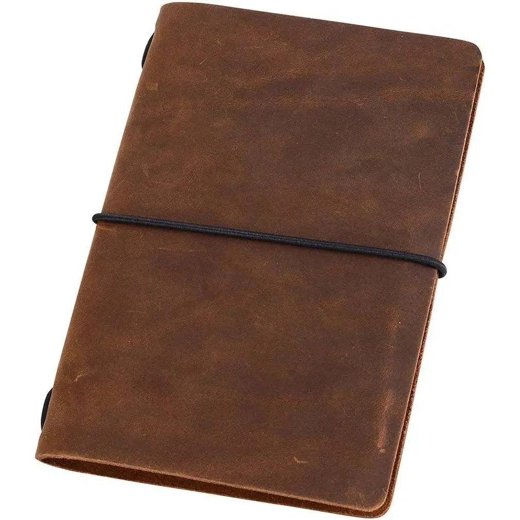 Pocket Travelers Notebook, Refillable Leather Travel Journal for Men & Women, Notebook Cover for Field Notes, Moleskine Small 3.5 x 5.5 Inches, Brown