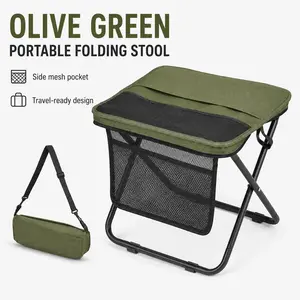 Portable Folding Stool with Shoulder Strap, Ultralight Outdoor Camping Chair with Side Pocket, 1.5 lb Foldable Sports Seat, Heavy Duty 400 lb Capacity for Hiking, Fishing, Camping and Trave