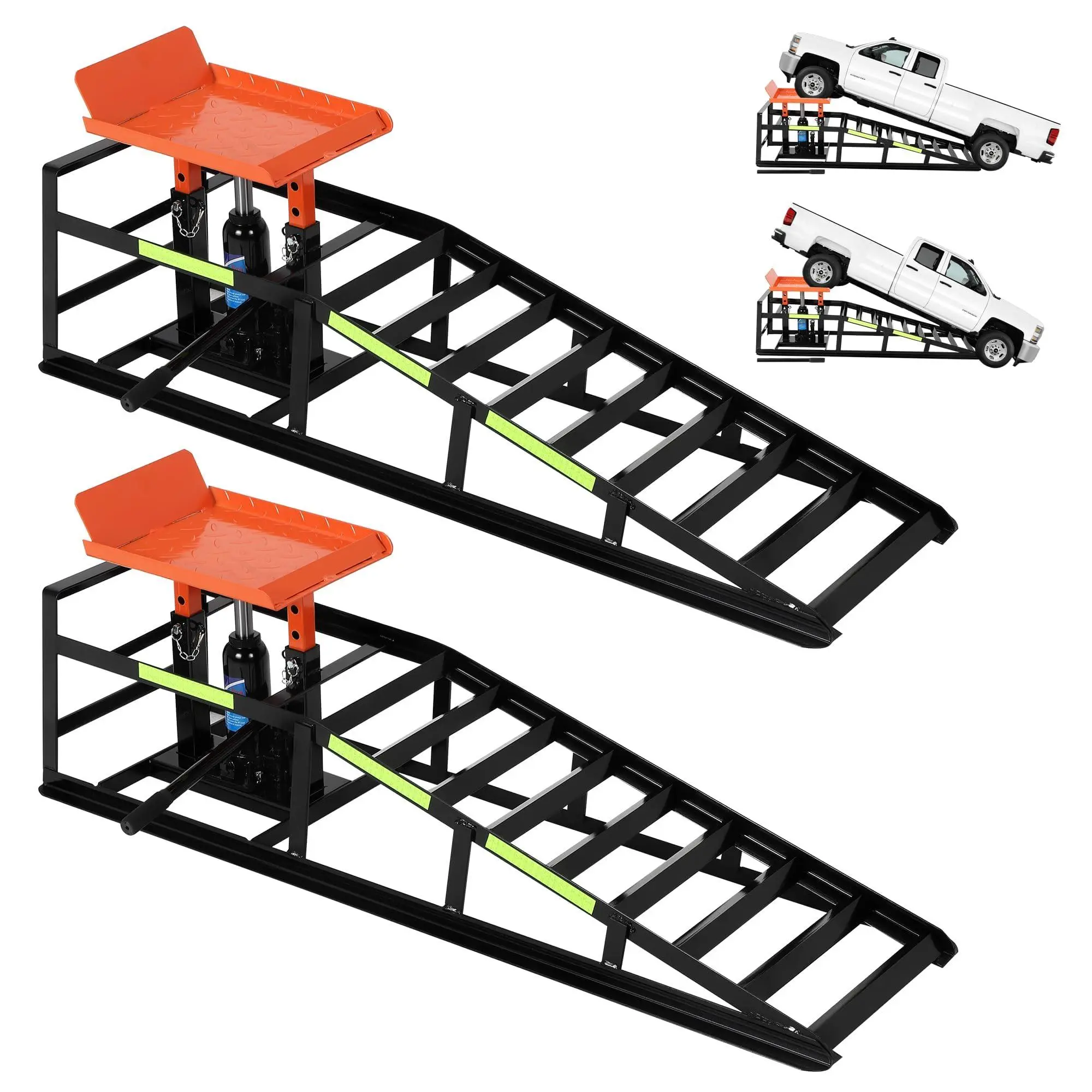 5 Ton Hydraulic Car Ramps, Heavy Duty Vehicle Lift with Reflective Strips for Night Use, Low Profile Adjustable Height 9.8" to 15", Portable Auto Service Ramps for Oil Changes Garage&Truck Maintenance