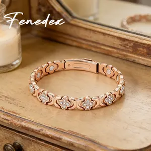 Fenedex Elegant Copper & Crystal Magnetic Bracelet for Women - Promotes Deeper Sleep, Soothes Aches, and Boosts Energy Flow. The Perfect Uplifting Gift for Her.