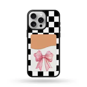 Checkered Pink Coquette Bow Wallet Phone Case aesthetic girly