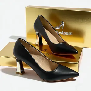 Xovipam Black Pointed Toe Pumps with Metallic Heel Sleek Heels for Office & Dinner