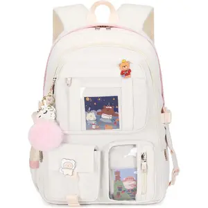 Kawaii 16-Inch Laptop Backpack for Girls with Accessories, Sports & Outdoor Daypack for Students, Off-White Travel & School Bag