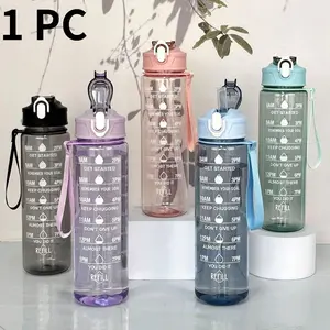 Time Marked Water Cup, Outdoor Sports Clear Reusable Leakproof Water Bottle with Straw, Medium Size Transparent Drinking Cup for Hydration