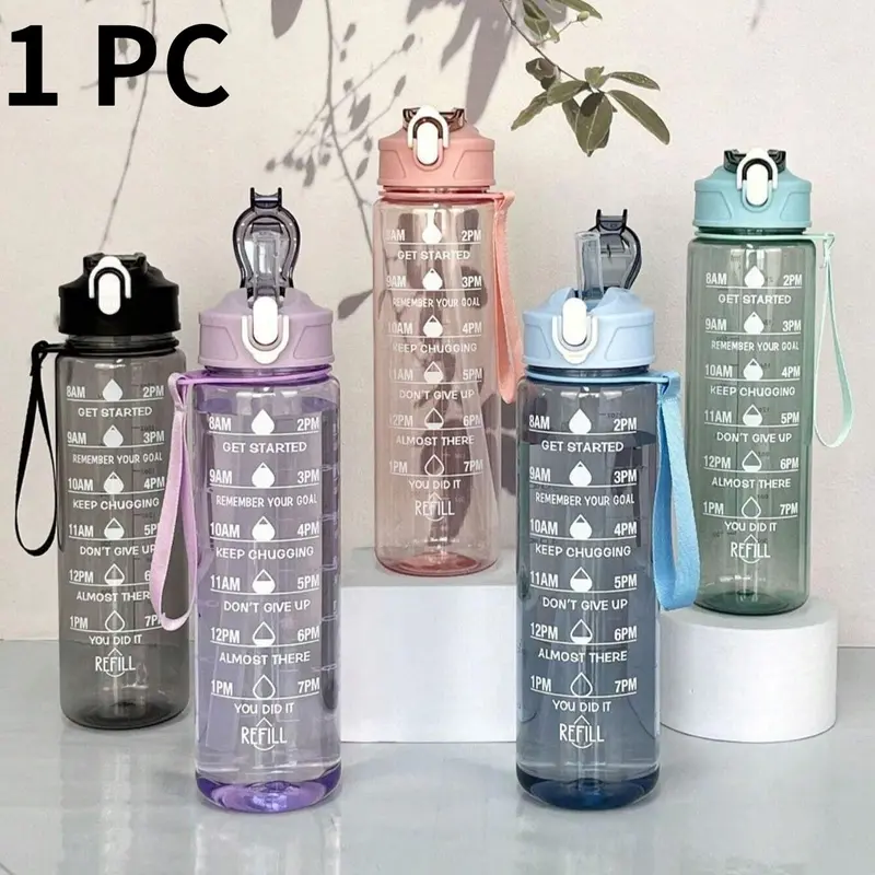 Time Marked Water Cup, Gym Bottle Water, Outdoor Sports Clear Reusable Leakproof Water Bottle with Straw, Medium Size Transparent Drinking Cup for Hydration, Reusable Water Bottles