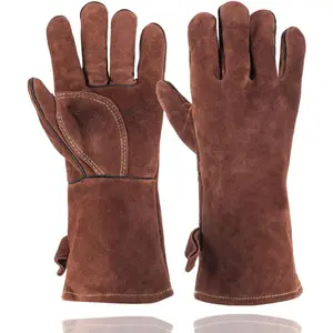 Fireproof Gloves for Fireplace & Fire Pit, Welding Gloves for Men & Women - 14 Inch Heat Resistant Leather Work Gloves (662℉) for MIG/TIG, BBQ, Camping - Premium Cowhide, Durable