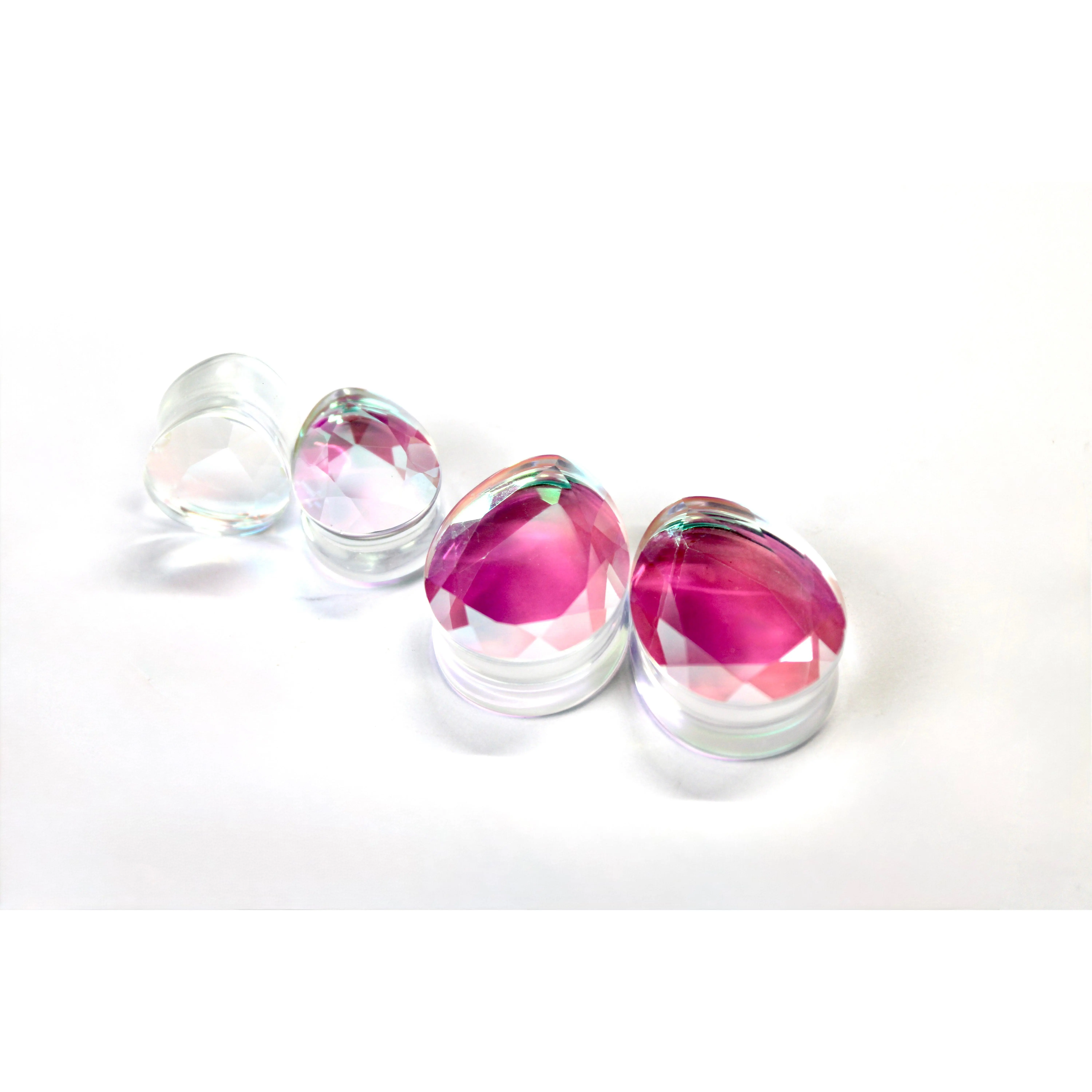 Faceted Diamond Iridescent Glass Teardrop for Gauged Ears