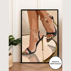 Black Girl Wall Art Print, Luxury Fashion Artwork, Afrocentric Black Art Poster, Chic Room Decor, Unframed | 5 Size, 8x12 to 27x40 inch