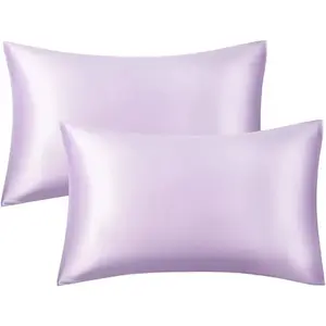 Luxury Satin Silky Pillowca with Zipper Closure (Silky Satin Pillow Ca for Hair) t of 2pcs (Light Purple, King(20by36inch))
