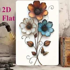 2D Flat, 1pc 2D Flat Flower Butterfly Decor Vintage 8*12 Inch Aluminum Sign for Home Decor Enthusiasts & Nature Theme Lovers, 2D Flat