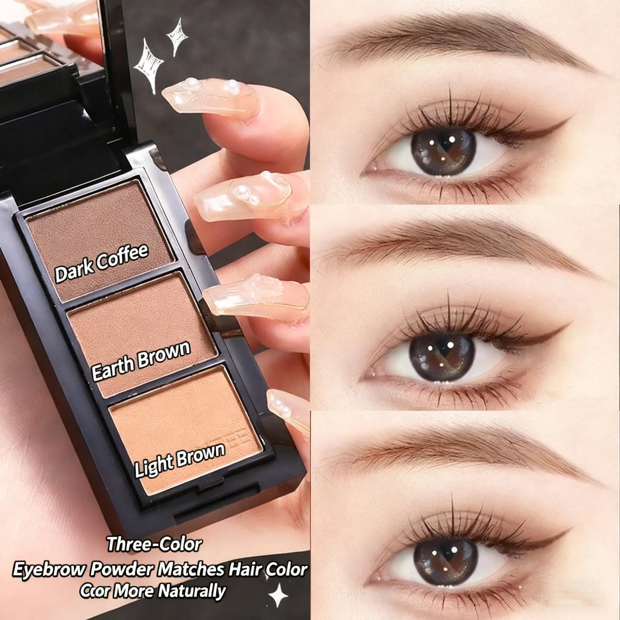 MINSHZEE Tri-color 3D Eyebrow Powder with Makeup Brush Waterproof