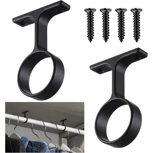 2 Pcs 1 5/16 Inch Diameter Round Suspended Center Support Ceiling Mount Bracket for Closet Rod with Installation Screws for Home Wardrobe Curtain