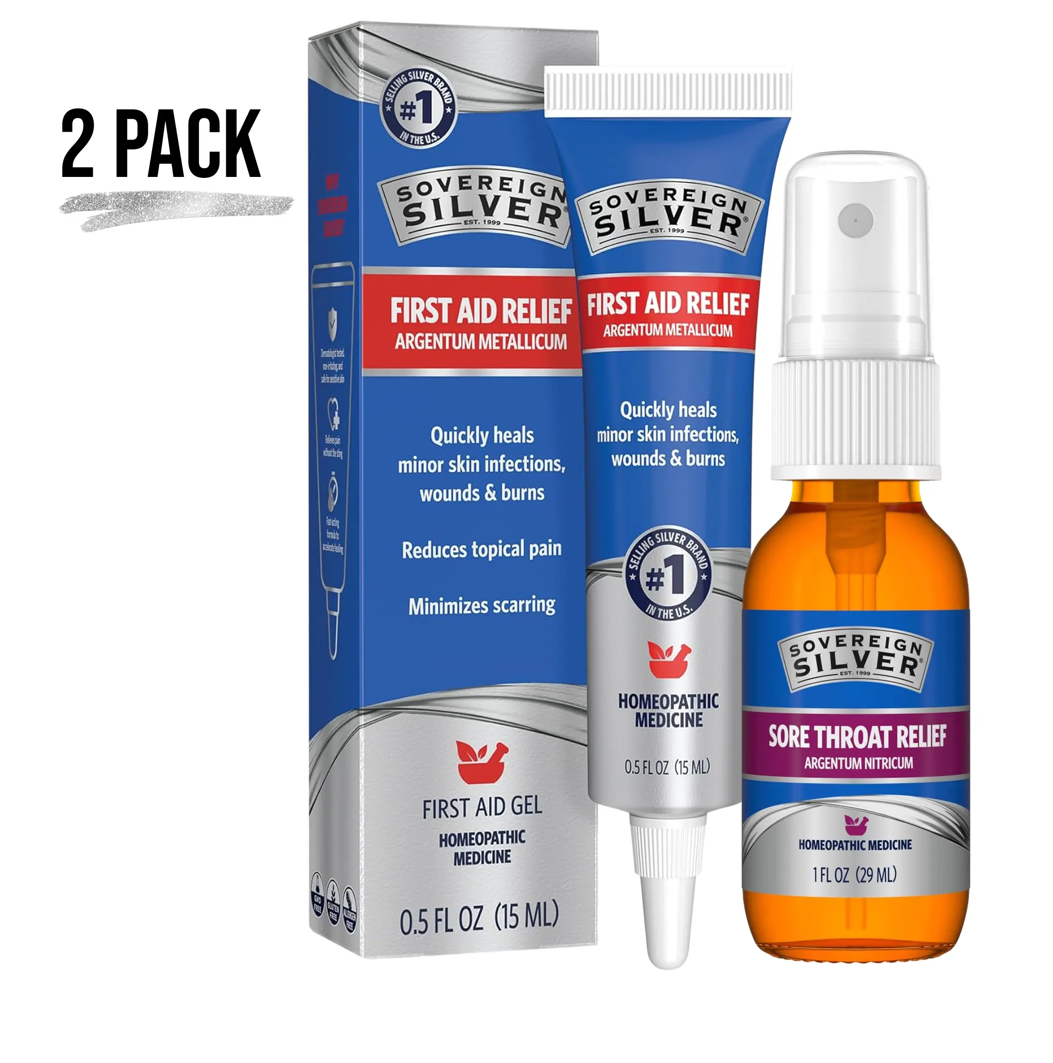 Sovereign Silver Sore Throat Relief Spray and First Aid Relief Gel