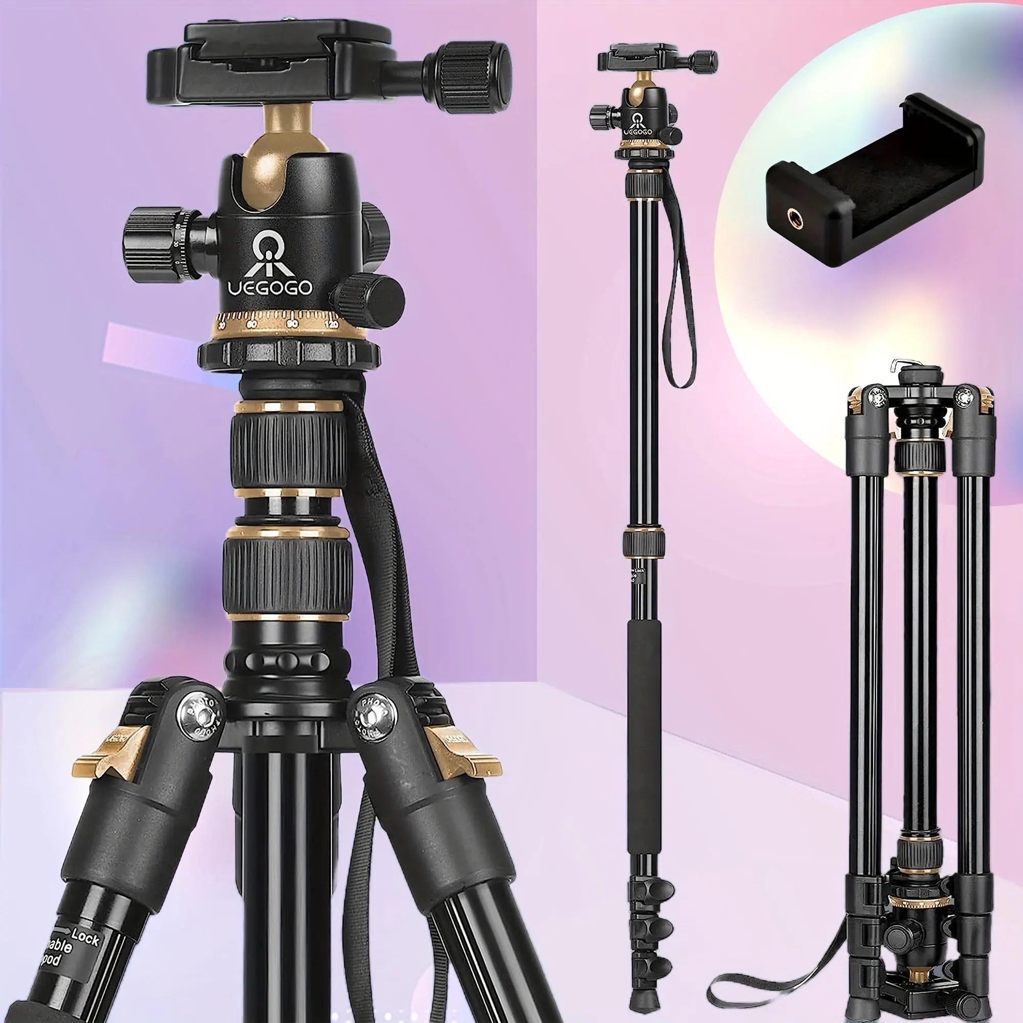 81" Heavy Duty Aluminum Camera Tripod Stand - Convertible to Monopod with Adjustable Leg Angles - Max Height 2.06m for Studio Outdoor Travel Photography Equipment, Sturdy Frame#SummerWins#Fathersdaygift