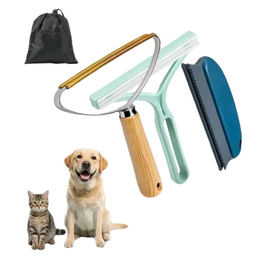 3PCS Pet Hair Remover Set for Dogs & Cats – Reusable Lint Roller, Fur Scraper & Carpet Hair Cleaner